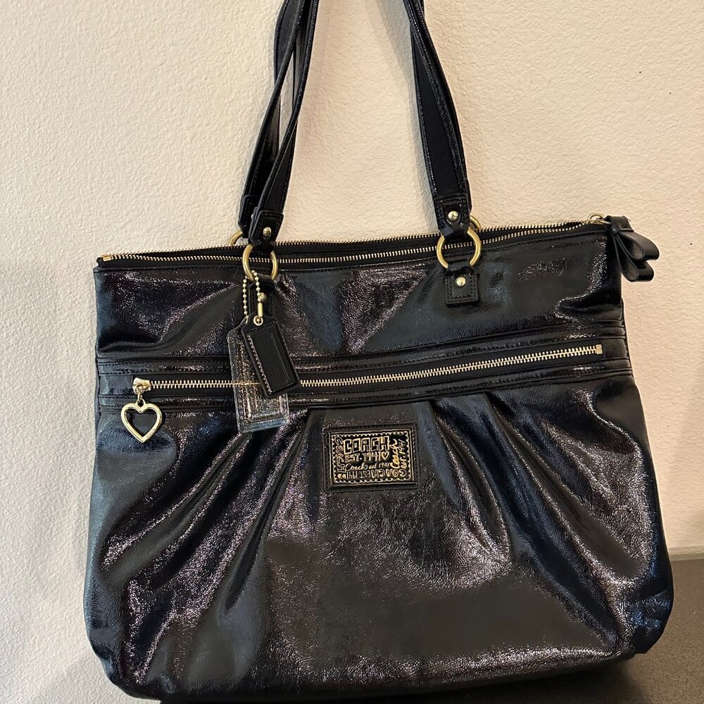 Coach Black Leather Handbag with Gold Accents